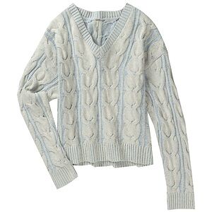 NWOT Free People Washed Cable V-Neck Sweater Pale Blue